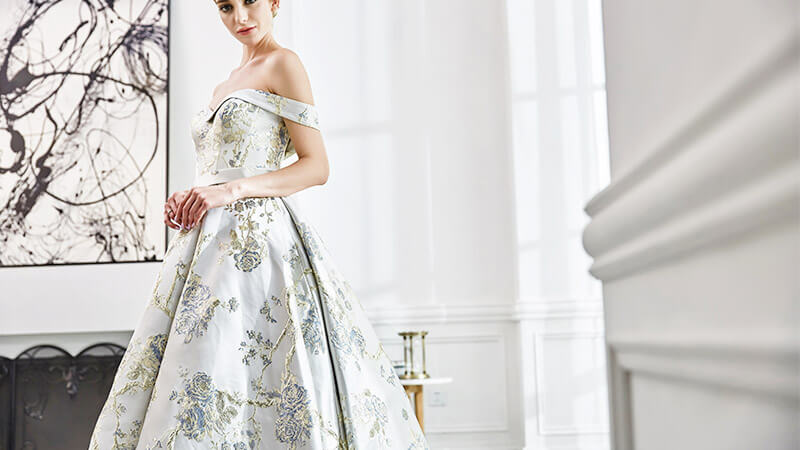 product-Winter Sunshine One-shoulder print satin wedding dress-ROSA BRIDAL-img