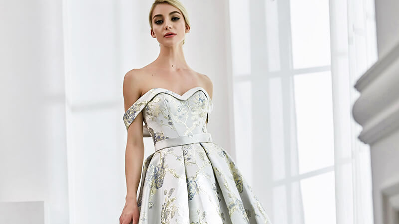 product-ROSA BRIDAL-Winter Sunshine One-shoulder print satin wedding dress-img
