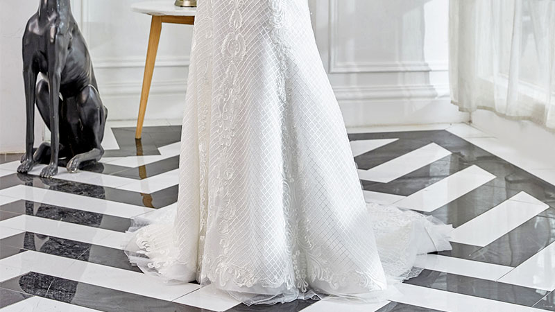product-ROSA BRIDAL-Charming Round collar lace applique bead mermaid wedding dress-img