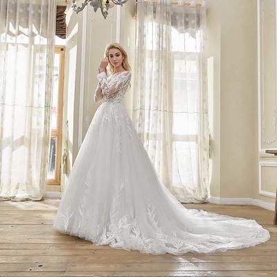 The hear to warm Long sleeve round collar applique bead wedding dress ball gown