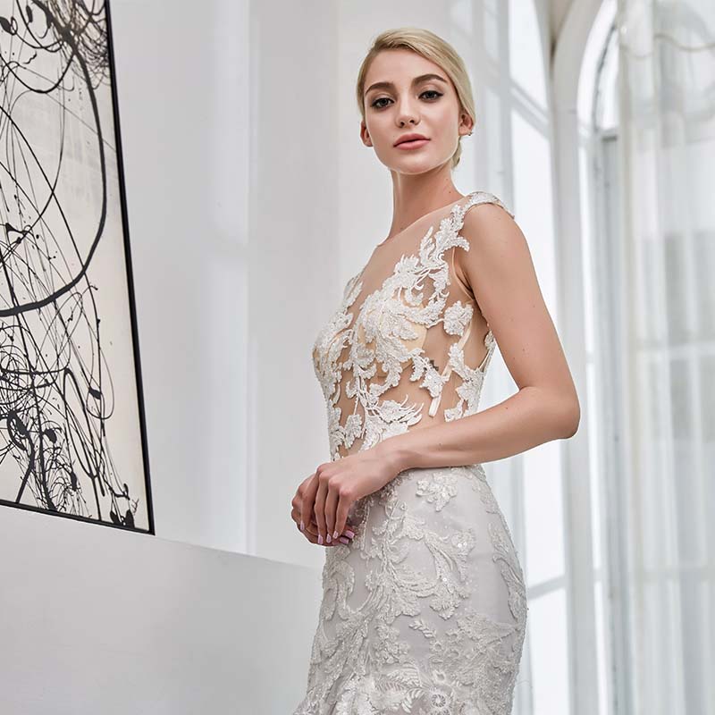 product-ROSA BRIDAL-Flipped The lace applique sexy backless mermaid wedding dress-img