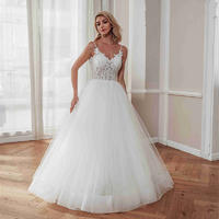 Rosabridal<flicker> V neck slip elegant beadig lace floor length lace up A line wedding dress