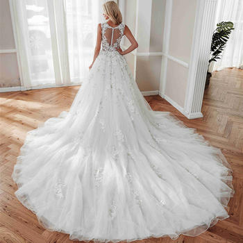 RosabridalFlourish·O neck 3D flowers lace beading ball gown with heart shape back