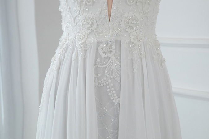 product-Rosabridal Spaghetti V neck backless vintage pattern beading lace A line wedding dress-ROSA