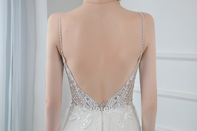 product-Rosabridal waving Deep V spaghetti lace sexy A line wedding dress-ROSA BRIDAL-img
